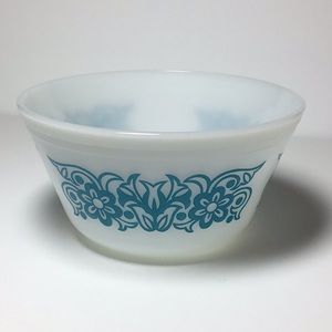 Federal Milk Glass Turquoise Floral Bowl